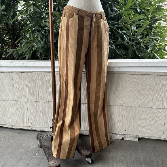 Escada Pants - Vintage Escada Patchwork Suede Pants 70s Flare Boho Festival Leather Size M WOW
